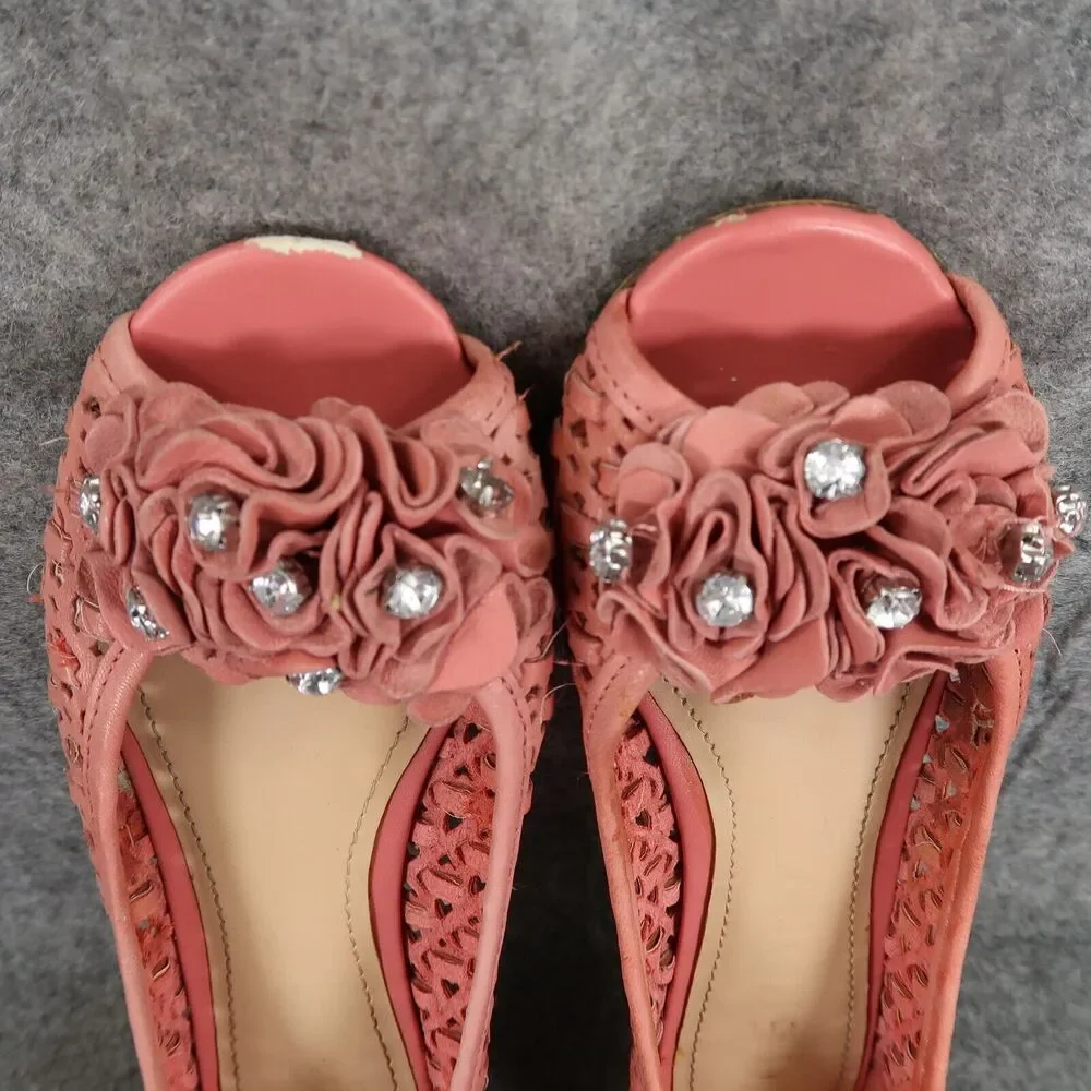Report Shoes Womens 7 Flats Slip On Woven Peep Toe Ruffle Embellished Fashion